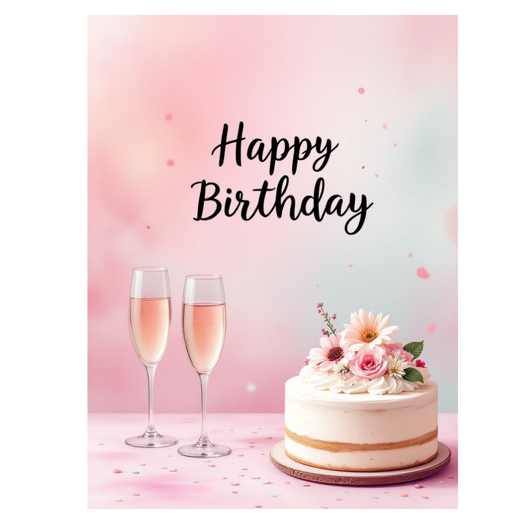 Happy Birthday Cake and Champagne